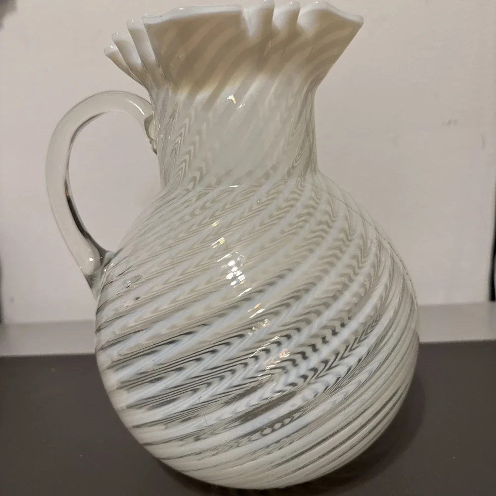 Antique Northwood White Opalescent Swirl Pitcher Victorian Glass 9in